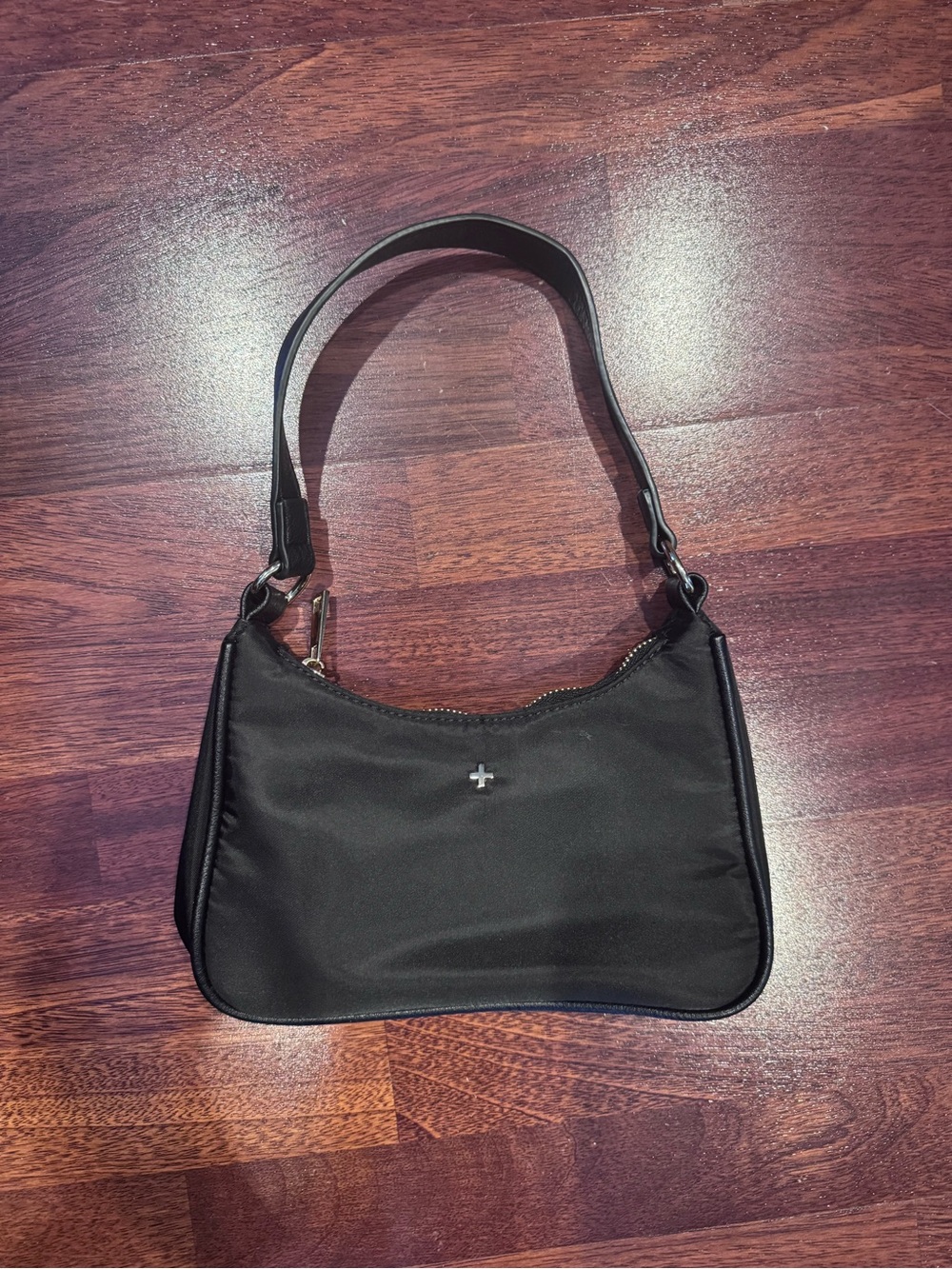 Peta + Jain Black Shoulder Bag with Silver Cross Accent